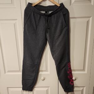 Adidas Dark Gray Sweatpants with Pink Logo